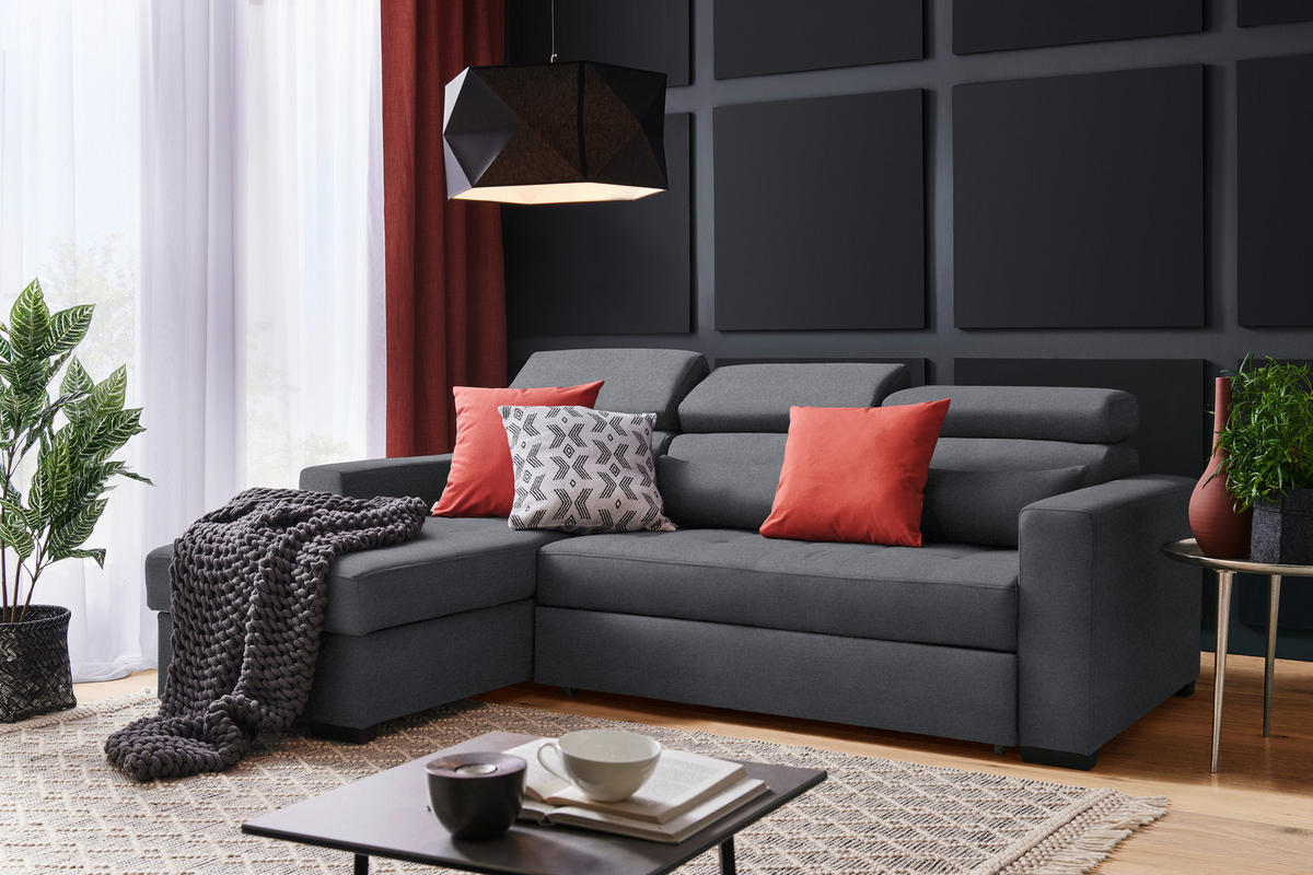 ECKSOFA in Webstoff Anthrazit  179/240 cm  - Anthrazit/Schwarz, Design, Kunststoff/Textil (179/240cm) - Carryhome