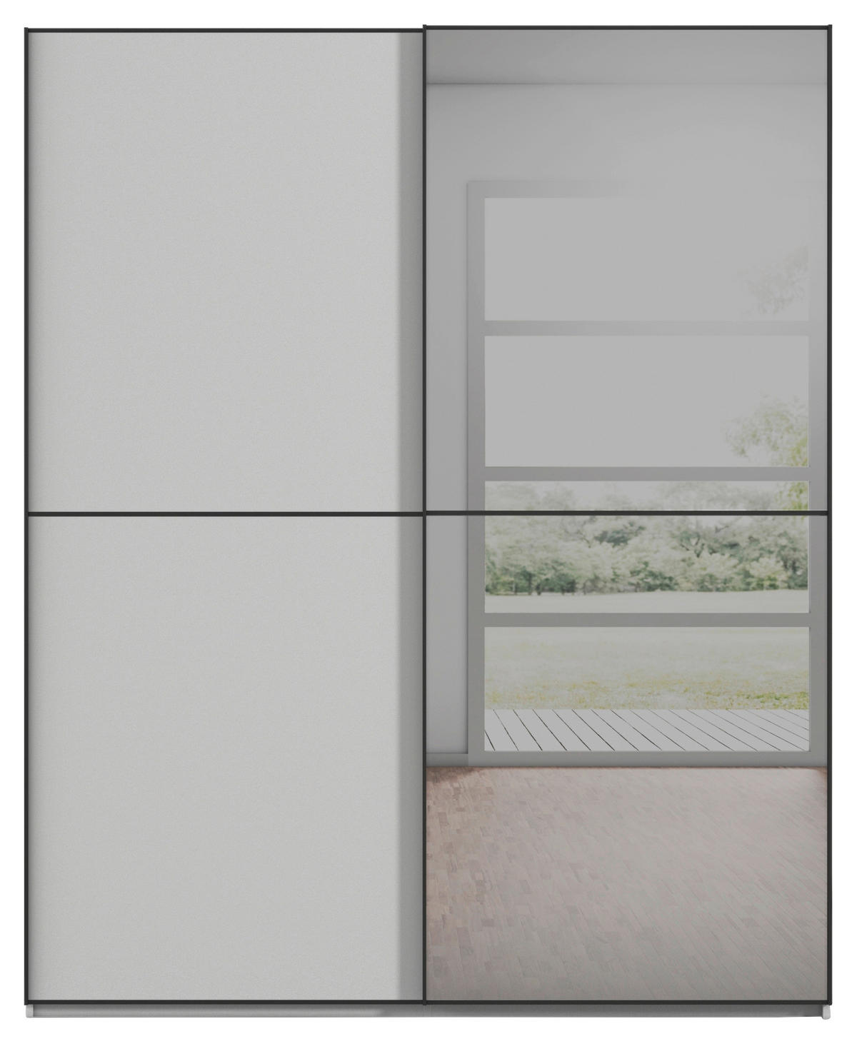 SCHWEBETÜRENSCHRANK in Grau, Schwarz  - Schwarz/Grau, Konventionell, Glas/Holzwerkstoff (201/223/68cm) - Novel