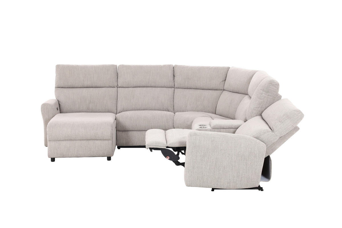 WOHNLANDSCHAFT Hellgrau Webstoff  - Hellgrau/Schwarz, KONVENTIONELL, Kunststoff/Textil (302/107/325cm) - MID.YOU
