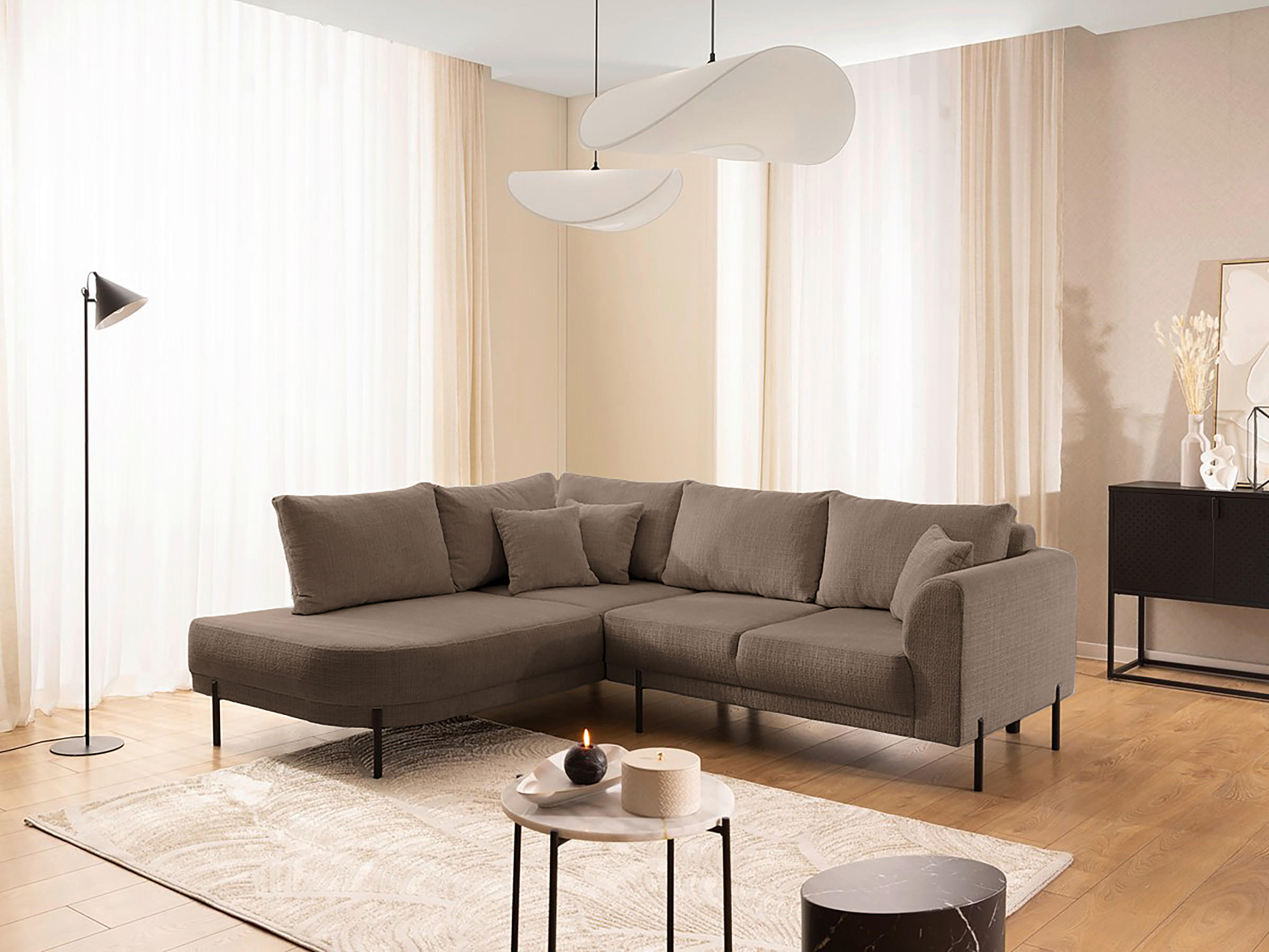 ECKSOFA Mauris Taupe Chenille Rückenkissen  - Taupe/Creme, Design, Kunststoff/Textil (200/233cm) - Livetastic