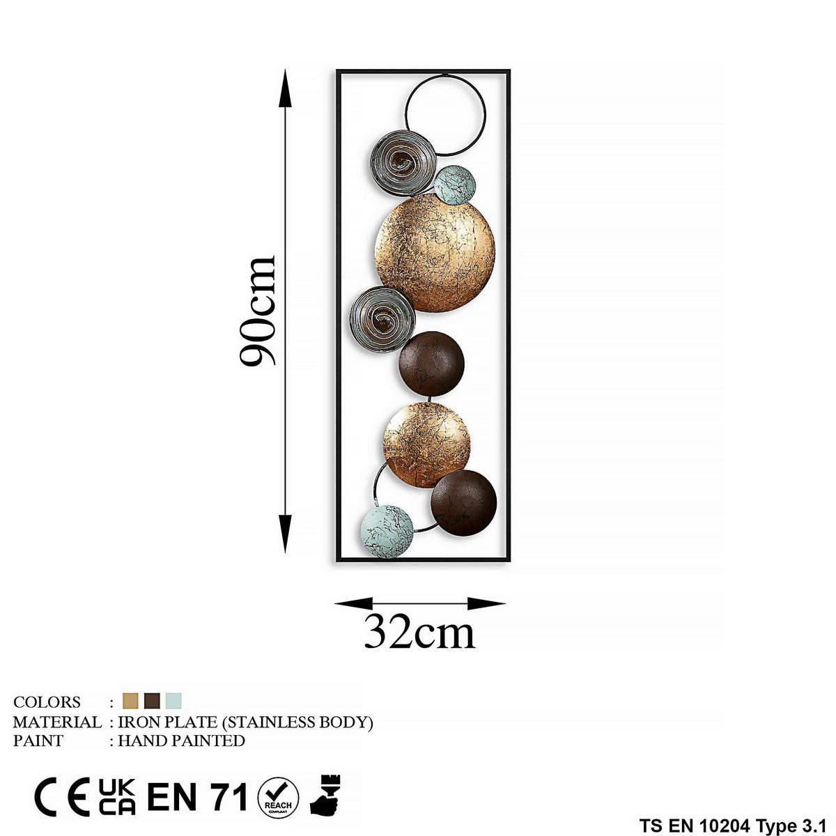 METALLBILD  - Multicolor, Basics, Metall (32/90cm)