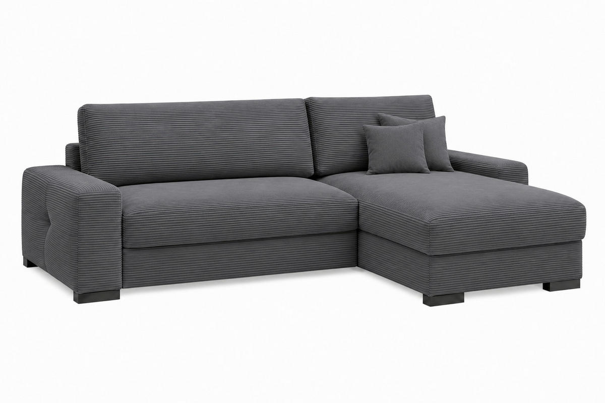 ECKSOFA  Cord Anthrazit  - Anthrazit/Schwarz, Basics, Holz/Holzwerkstoff (264/184cm) - MID.YOU