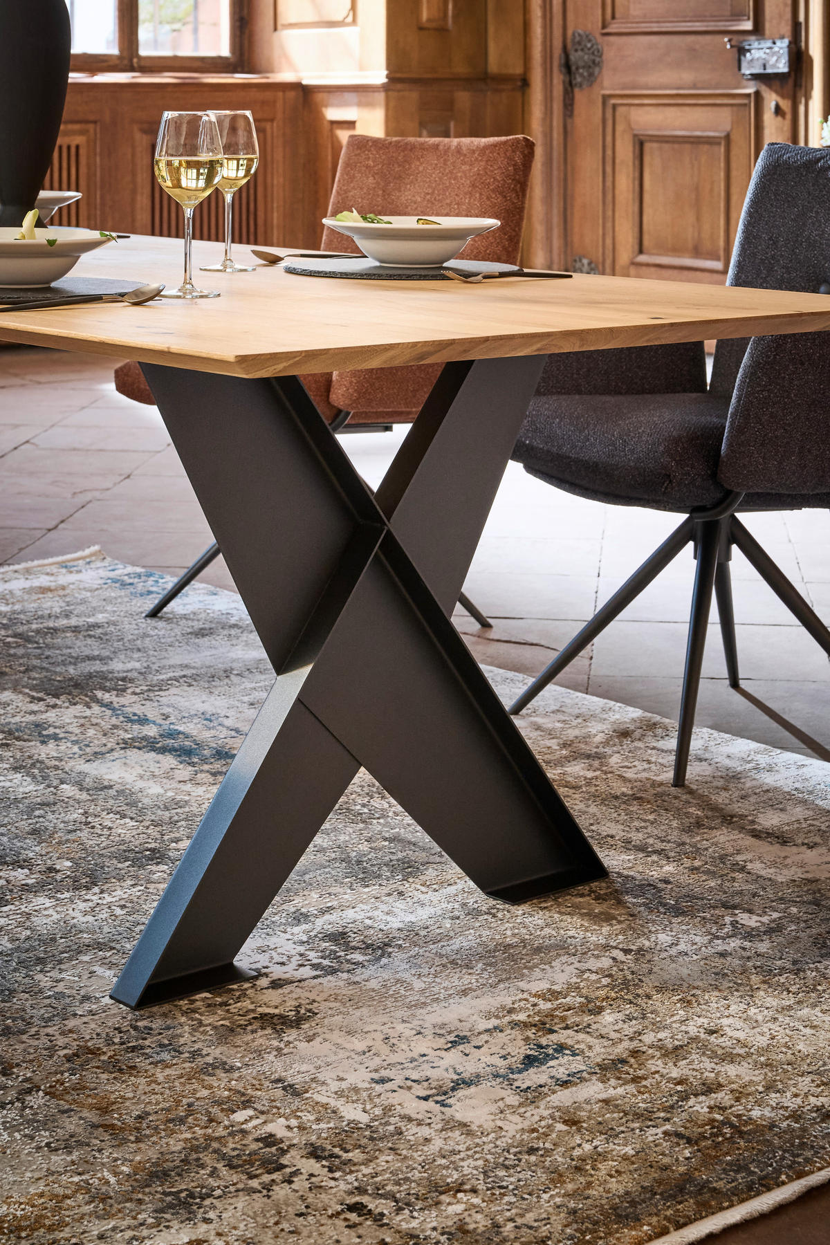 ESSTISCH Eiche massiv rechteckig Eichefarben  - Eichefarben/Anthrazit, Design, Holz/Metall (240/100/75cm) - Dieter Knoll