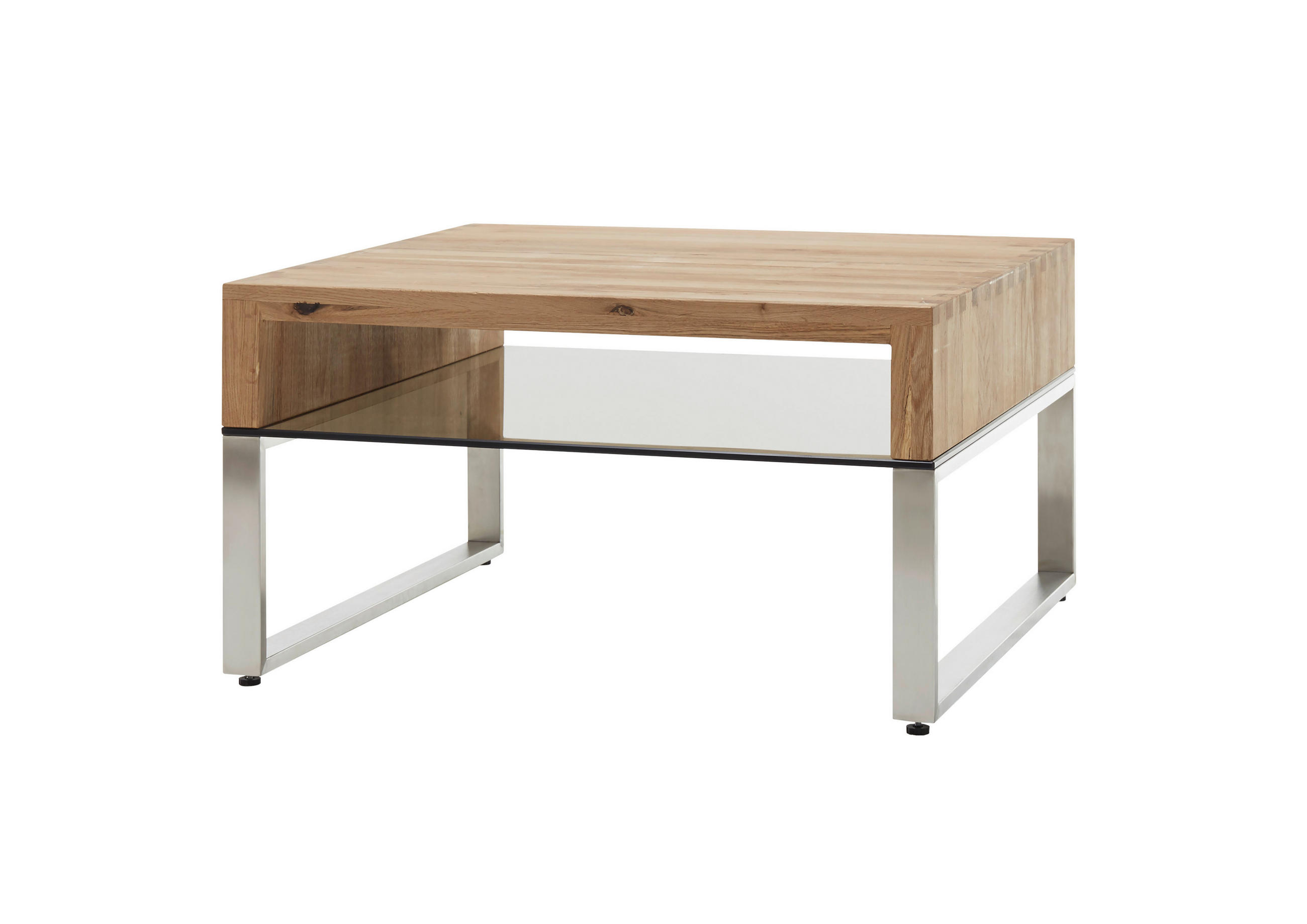 COUCHTISCH in Holz, Metall, Glas 70/70/39 cm  - Edelstahlfarben/Eichefarben, Design, Glas/Holz (70/70/39cm) - Novel