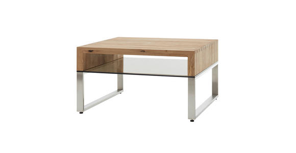 COUCHTISCH in Holz, Metall, Glas 70/70/39 cm  - Edelstahlfarben/Eichefarben, Design, Glas/Holz (70/70/39cm) - Novel