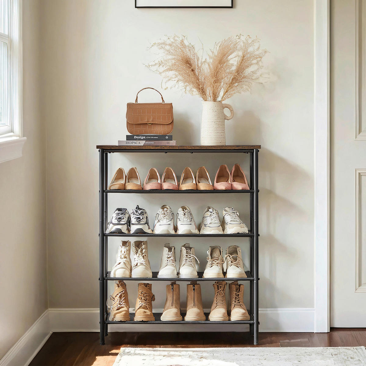 REGÁL NA TOPÁNKY, hnedá, čierna, 75/91/30 cm - hnedá/čierna, Modern, kov/kompozitné drevo (75/91/30cm) - MID.YOU