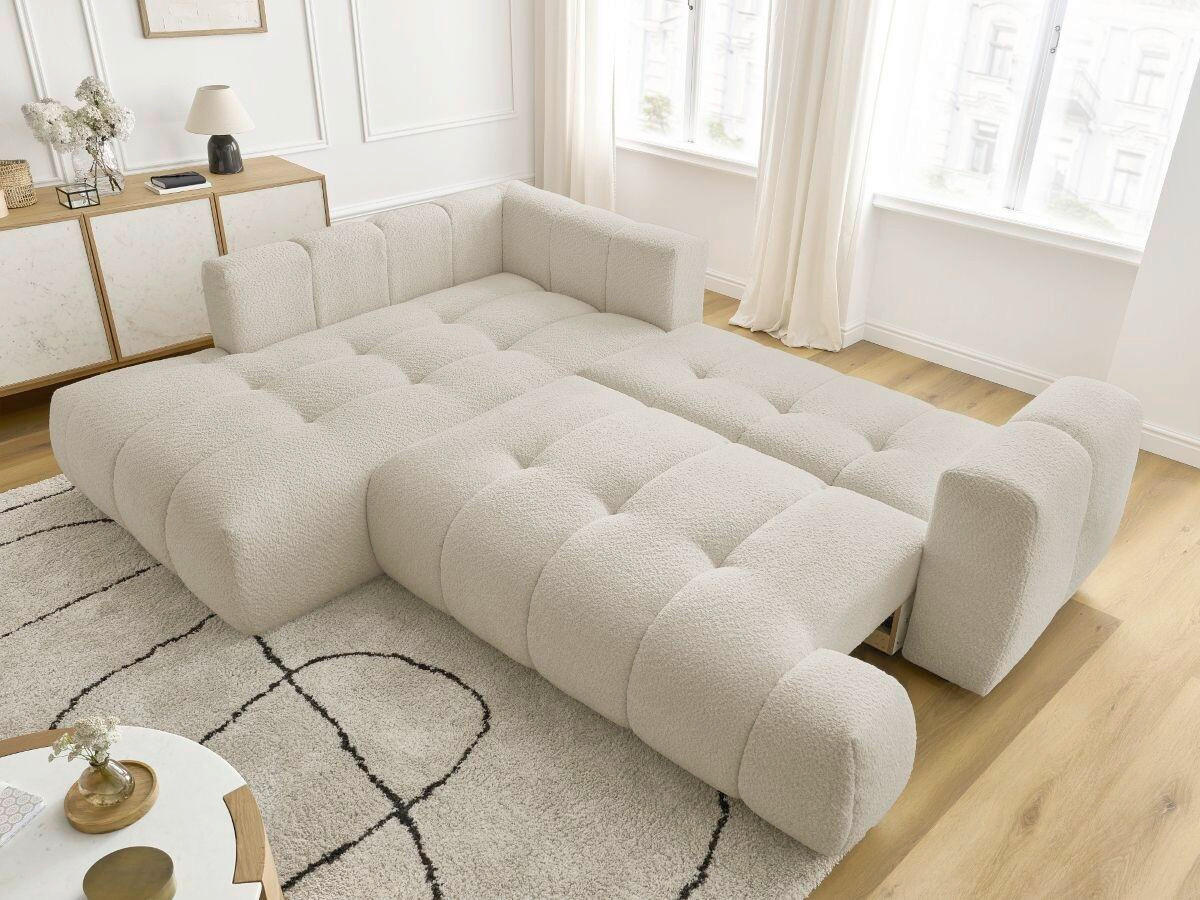 ECKSCHLAFSOFA FUJI Bouclé Beige  inkl.  - Beige/Schwarz, MODERN, Kunststoff/Textil (282/204cm)