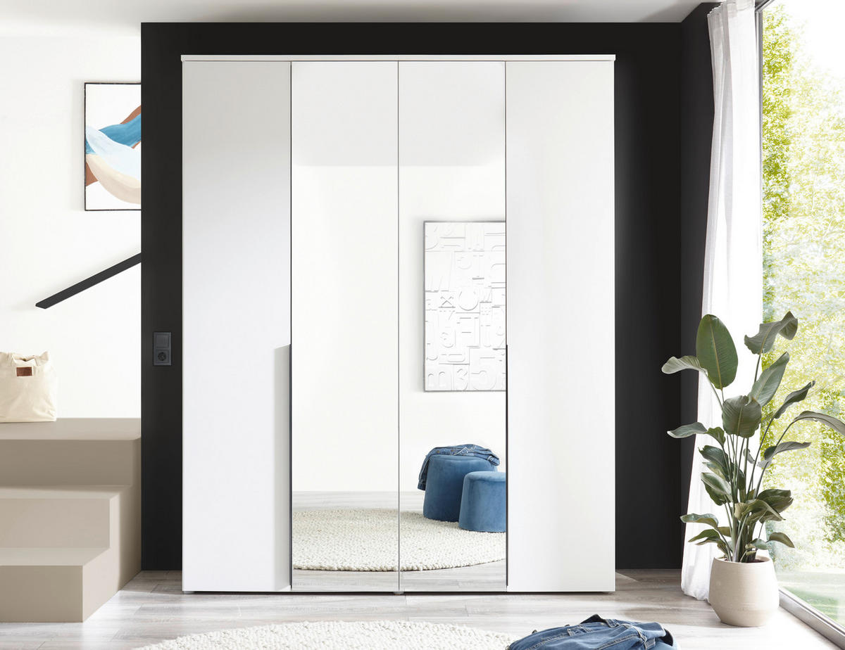 DREHTÜRENSCHRANK 180/225/52 cm,  in Weiß, 4-türig  - Schwarz/Weiß, MODERN, Glas/Holzwerkstoff (180/225/52cm) - MID.YOU