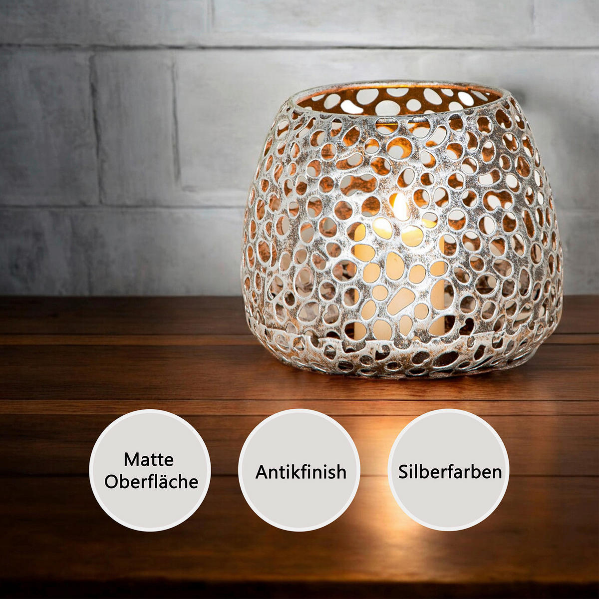 WINDLICHT Silberfarben  - Silberfarben, Basics, Metall (14/12/14cm)
