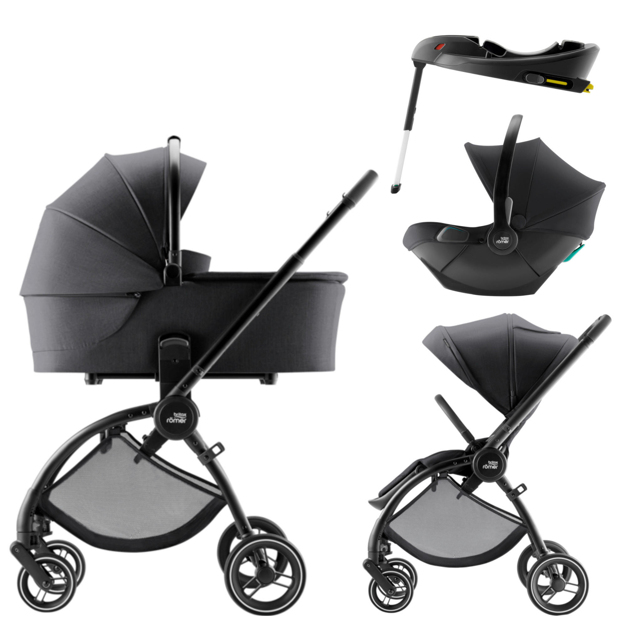 KINDERWAGENSET  Rio Set inkl. Basisstation  Carbon Black  - Schwarz/Grau, Basics, Textil/Metall (55/120/93cm) - Britax Römer