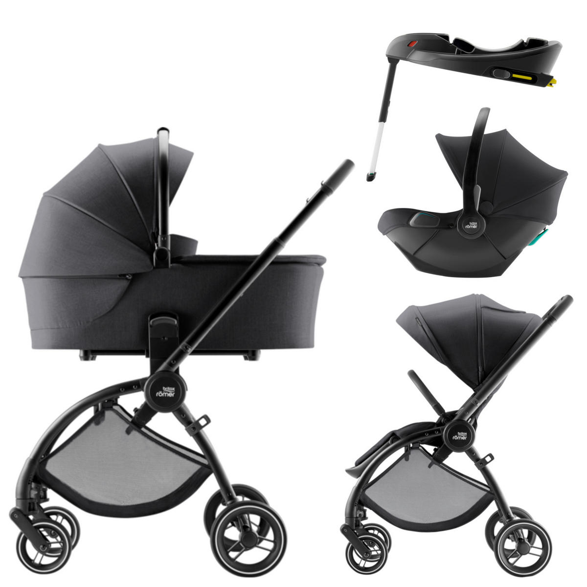 KINDERWAGENSET  Rio Set inkl. Basisstation  Carbon Black  - Schwarz/Grau, Basics, Textil/Metall (55/120/93cm) - Britax Römer