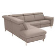 ECKSOFA in Echtleder Fango  - Fango/Alufarben, Design, Leder/Metall (242/271cm) - Cantus