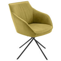 ARMLEHNSTUHL  Lederauswahl, Stoffauswahl, Typenauswahl, Gestellauswahl, automatische Rückholfunktion, Sitzfläche 320° drehbar  Echtleder  - Schwarz/Hellgrün, Design, Leder/Metall (60/84/67cm) - Koinor