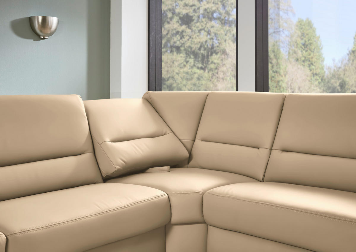 ECKSOFA  in Echtleder Beige  290/249 cm  - Beige/Schwarz, KONVENTIONELL, Leder/Metall (290/249cm) - Beldomo Premium