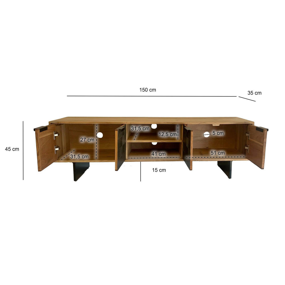 LOWBOARD  in 150/45/35 cm  - Anthrazit/Schwarz, Design, Holz/Metall (150/45/35cm) - MID.YOU