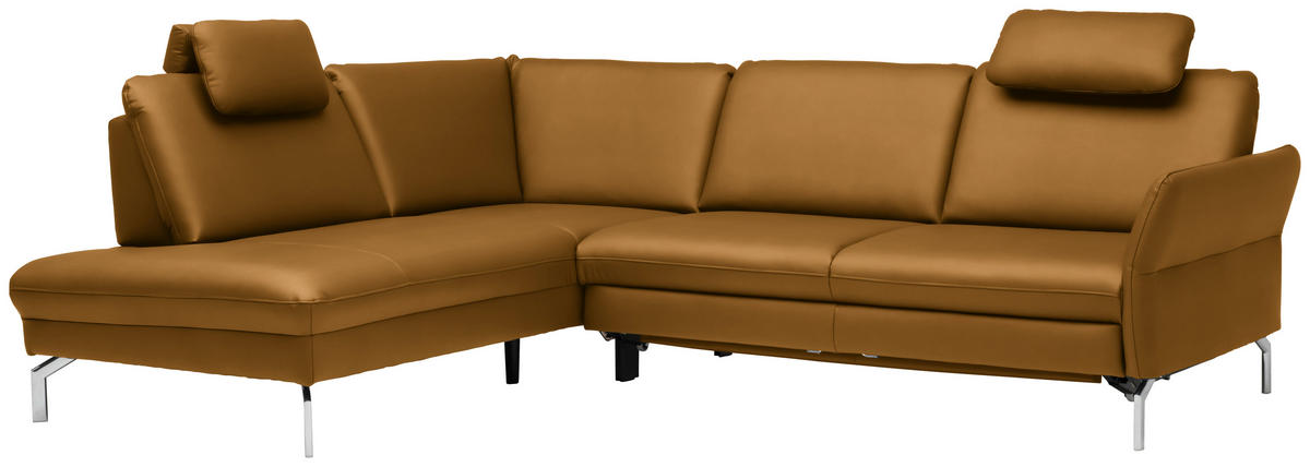 ECKSOFA in Echtleder Senfgelb  - Senfgelb/Alufarben, Konventionell, Leder/Metall (220/284cm) - Beldomo Premium