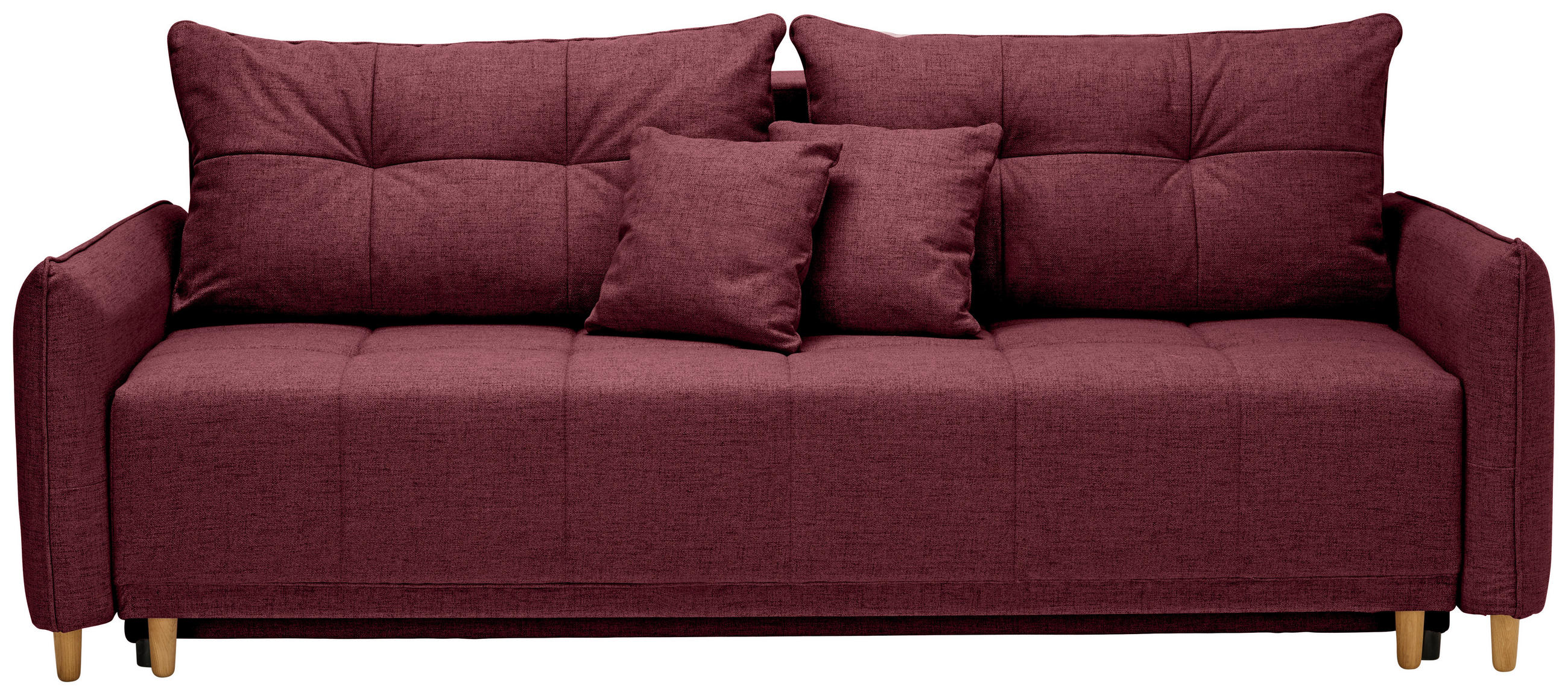 SCHLAFSOFA Webstoff Dunkelrot  - Eichefarben/Dunkelrot, Design, Holz/Textil (227/98/113cm) - Carryhome