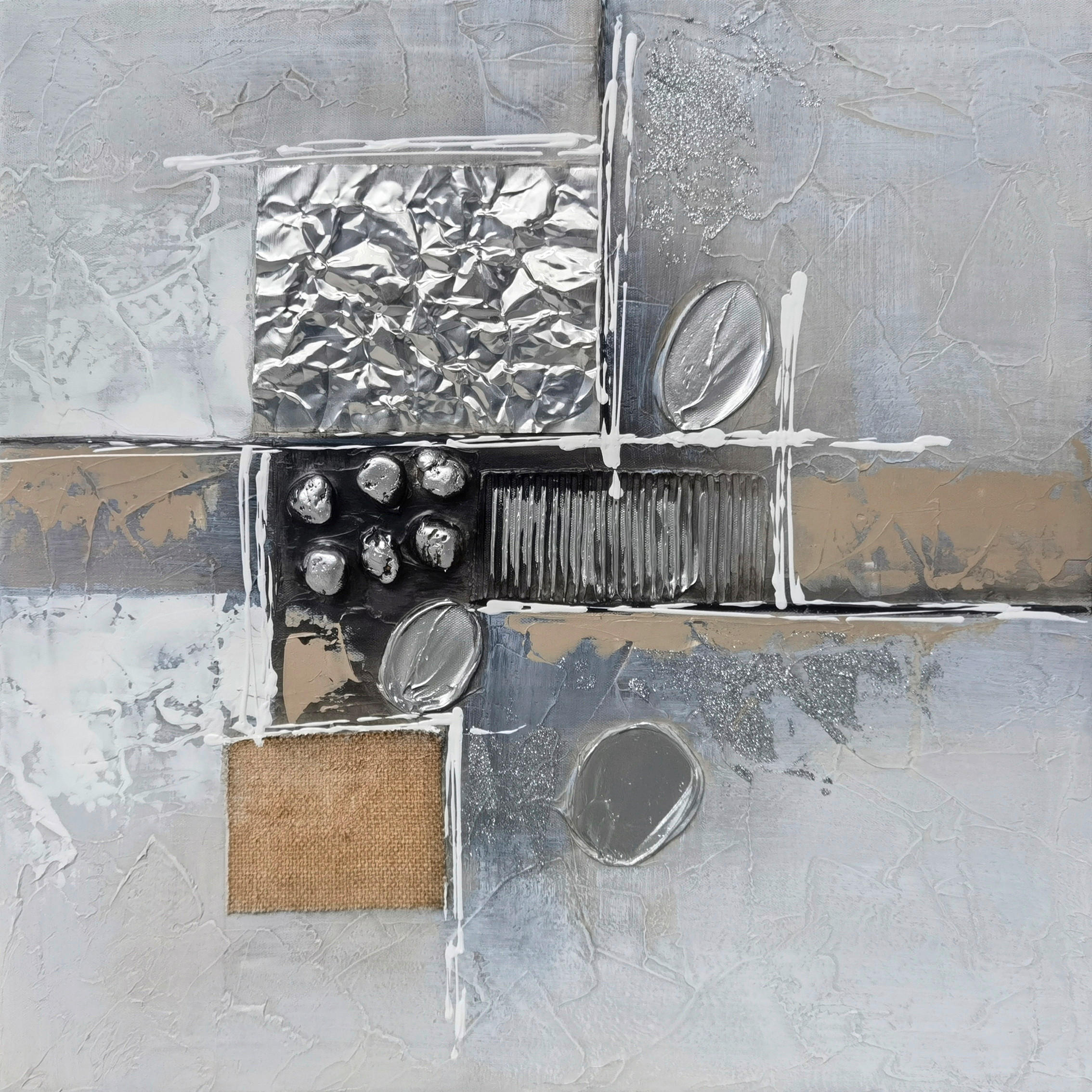 ULJANA SLIKA  55/55 cm       - siva/bela, Dizajnerski, kamen/drvo (55/55cm) - Monee