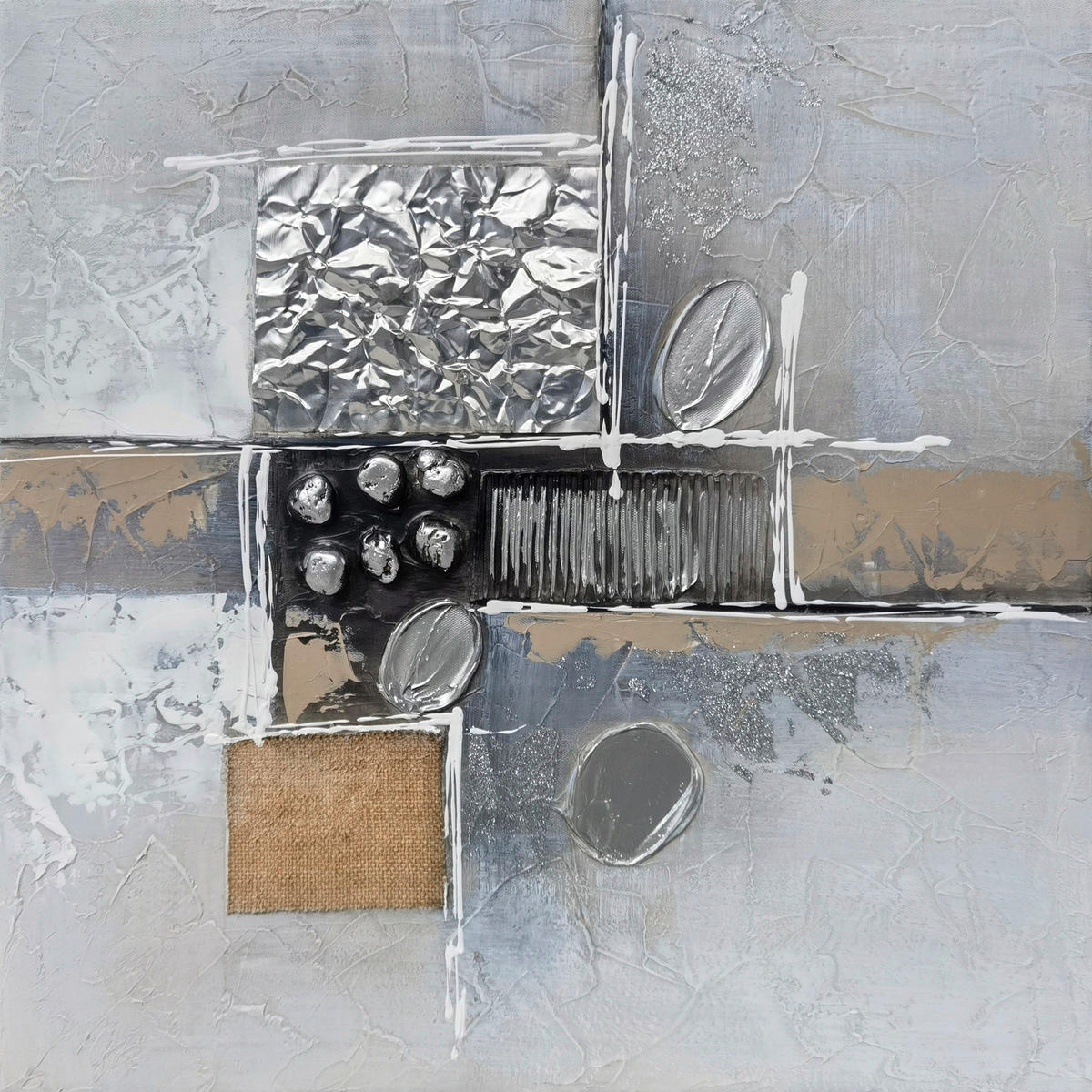 OLAJFESTMÉNY 55/55 cm  - fekete/ezüstszínű, Design, kő/textil (55/55cm) - Monee