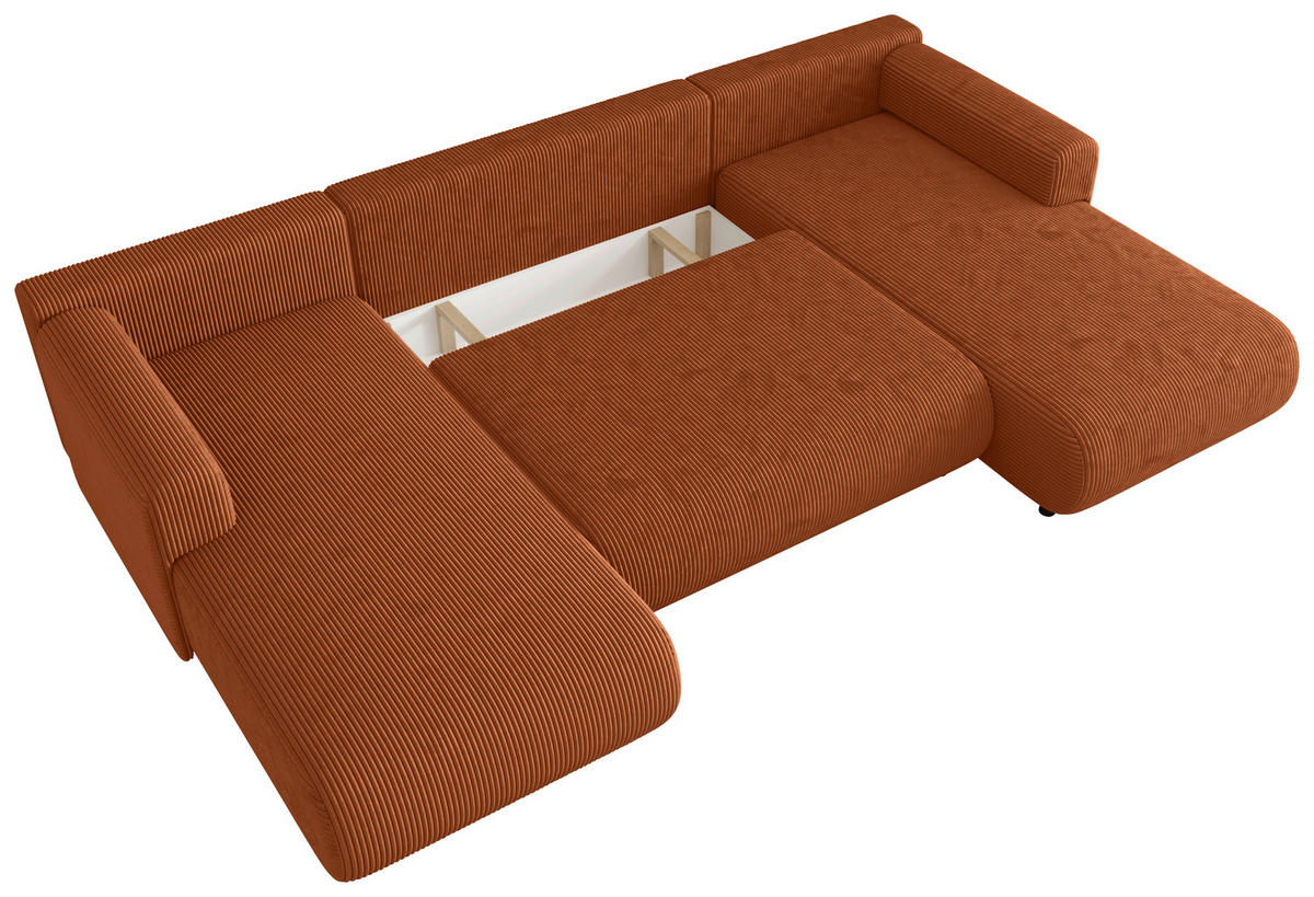 Wohnlandschaft inkl. Funktion Terracotta Cord  - Terracotta/Schwarz, KONVENTIONELL, Textil (200/360/200cm) - Xora