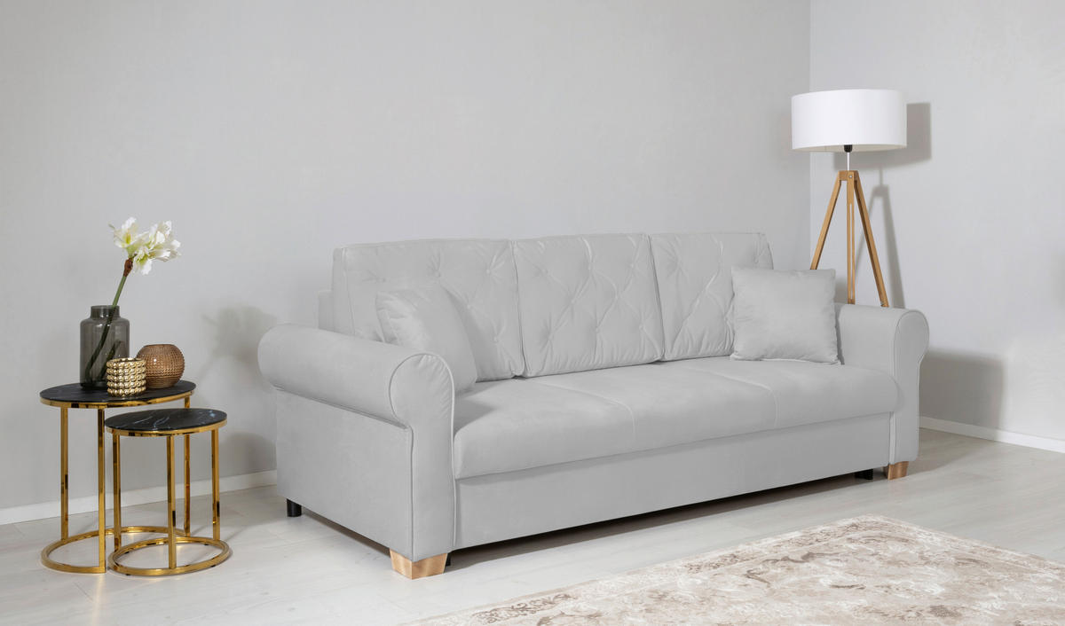 SCHLAFSOFA in Hellgrau  - Buchefarben/Hellgrau, Design, Holz/Textil (240/94/98cm) - MID.YOU