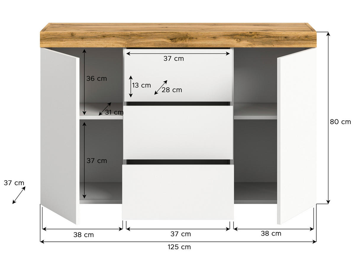 KOMODA, hrast wotan, bela  - hrast wotan/bela, Design, leseni material (125/80/37cm) - MID.YOU