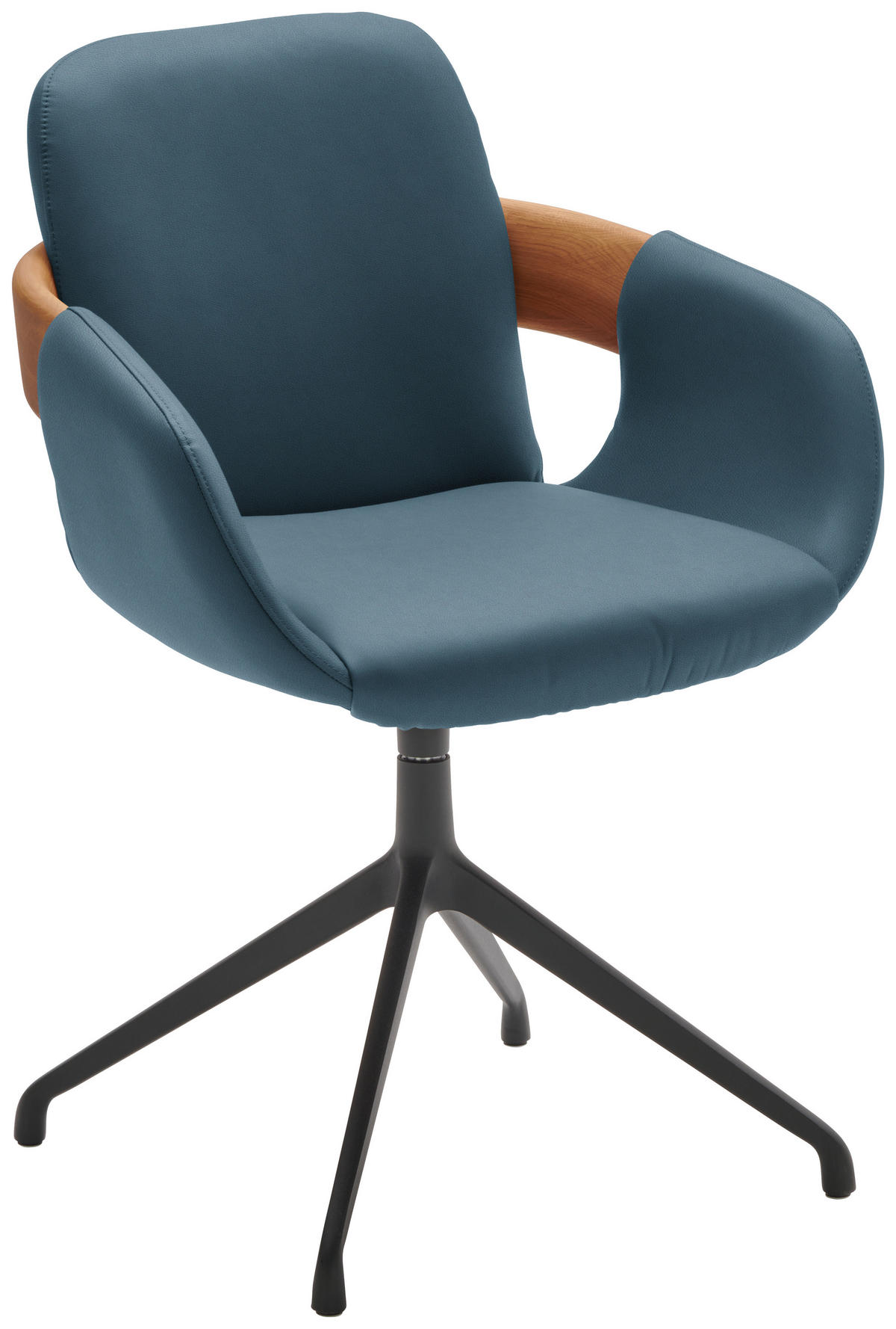 ARMLEHNSTUHL  Lederauswahl, Stoffauswahl, Typenauswahl, Sitzfläche 360° drehbar  Echtleder  - Blau/Eichefarben, Natur, Leder/Holz (60/86/60cm) - Valnatura