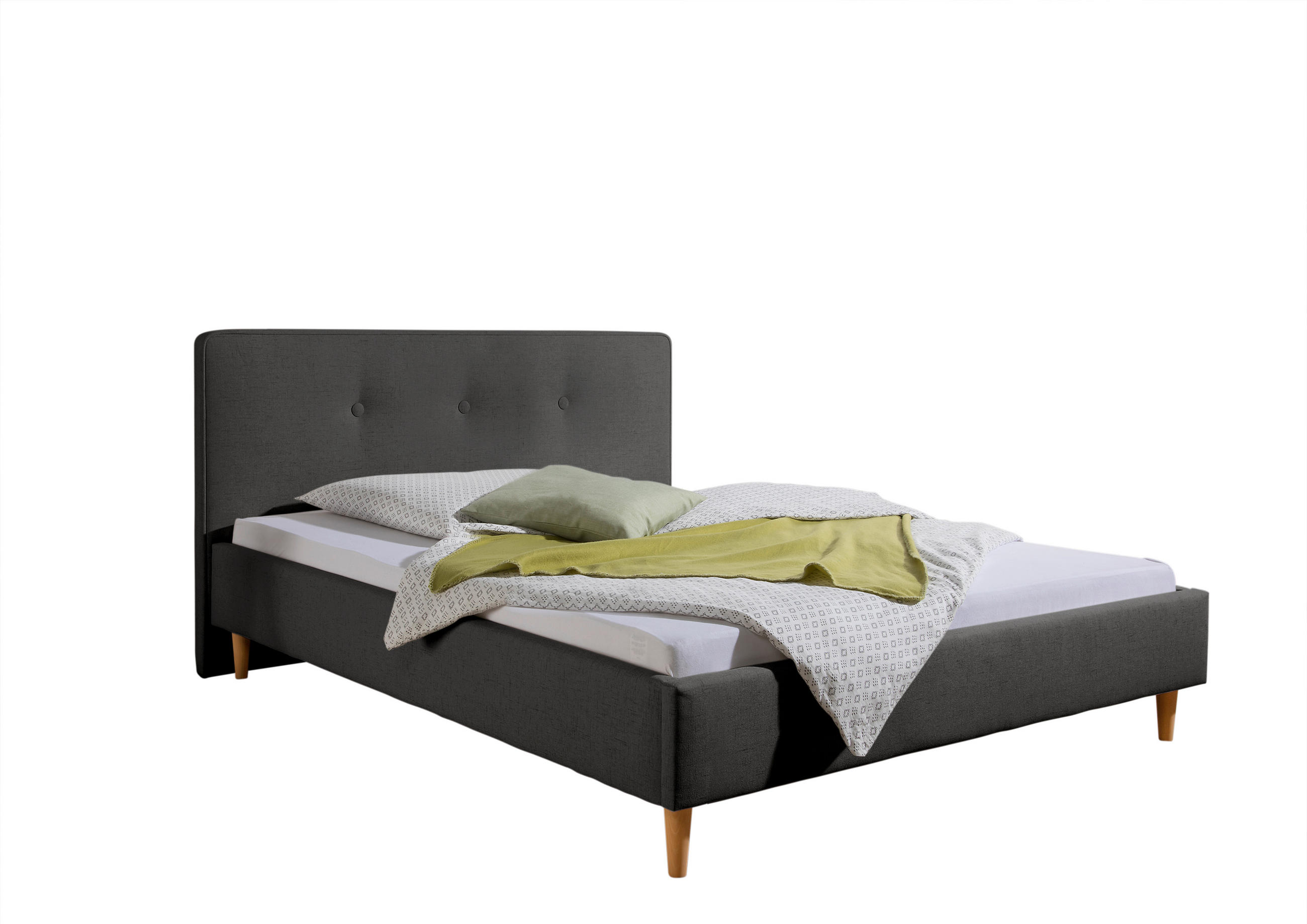 POLSTERBETT 140/200 cm,  in Anthrazit,  - Anthrazit/Naturfarben, MODERN, Holz/Textil (140/200cm) - Livetastic