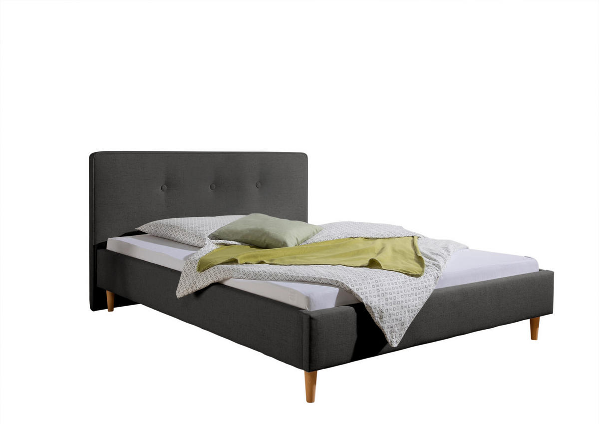 POLSTERBETT 140/200 cm,  in Anthrazit,  - Anthrazit/Naturfarben, MODERN, Holz/Textil (140/200cm) - Livetastic