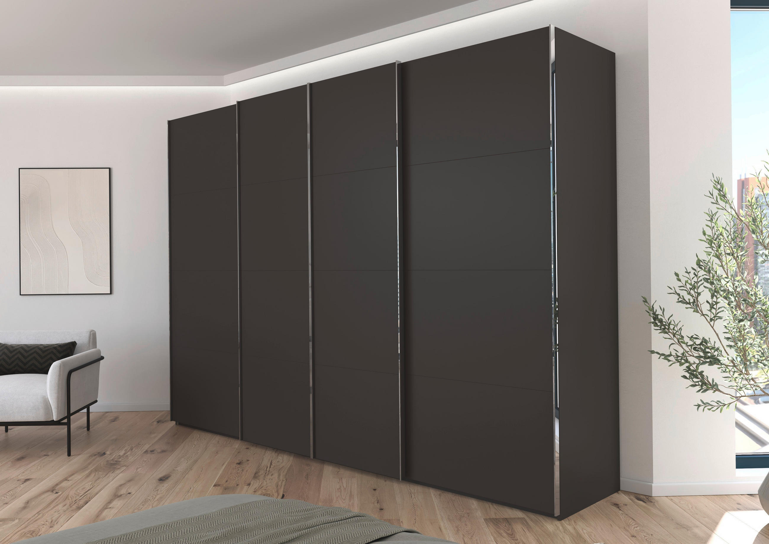 SCHWEBETÜRENSCHRANK 316/223/68 cm 4-türig Graphitfarben  - Chromfarben/Graphitfarben, Design, Holzwerkstoff/Metall (316/223/68cm) - Novel