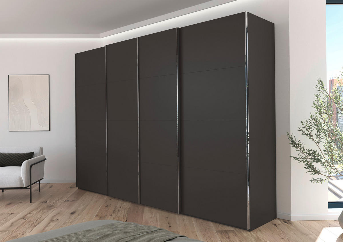 SCHWEBETÜRENSCHRANK 316/223/68 cm 4-türig Graphitfarben  - Chromfarben/Graphitfarben, Design, Holzwerkstoff/Metall (316/223/68cm) - Novel