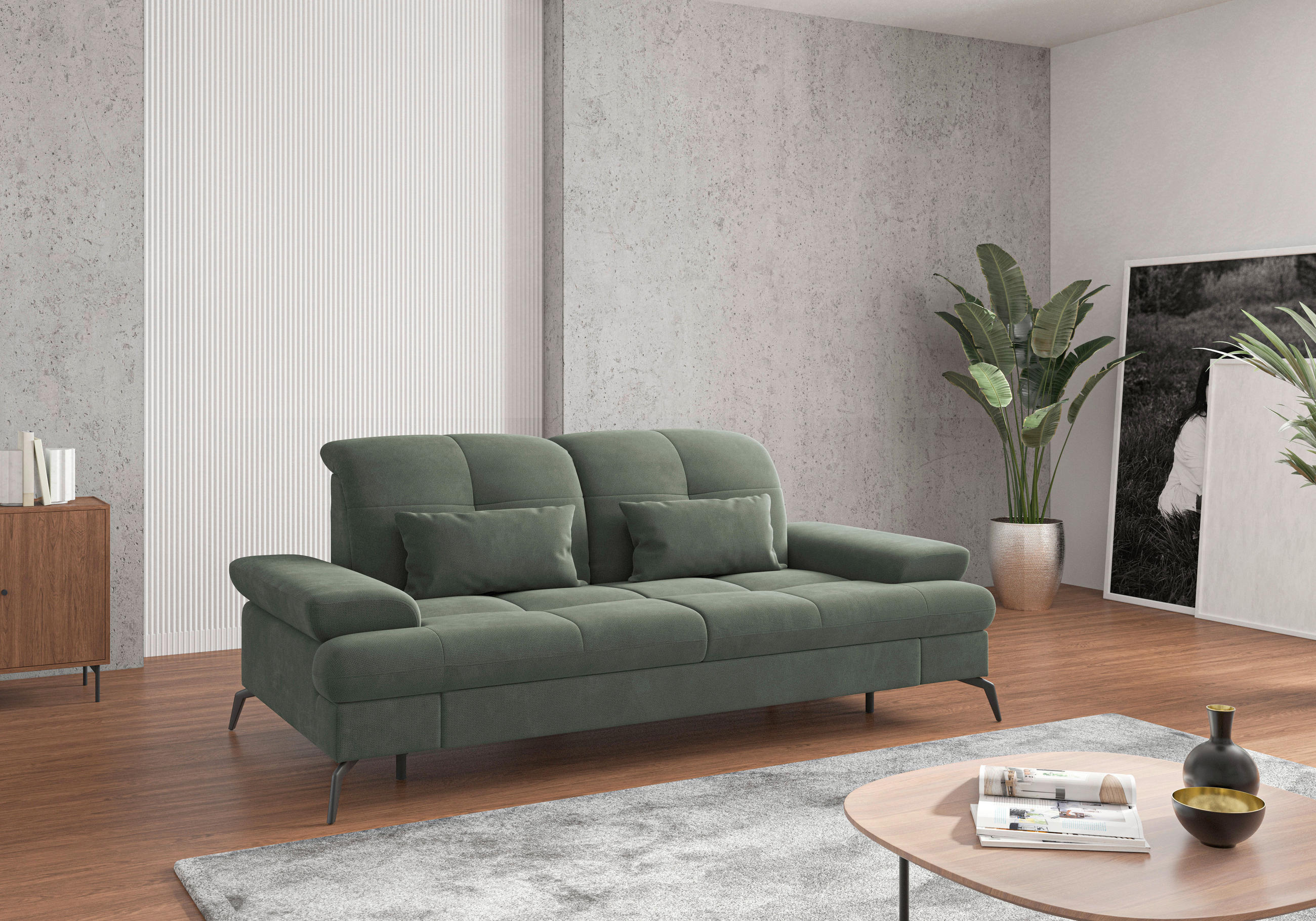 2,5-SITZER Flachgewebe Grün  - Schwarz/Grün, KONVENTIONELL, Textil/Metall (202/90/122cm) - Sit & More