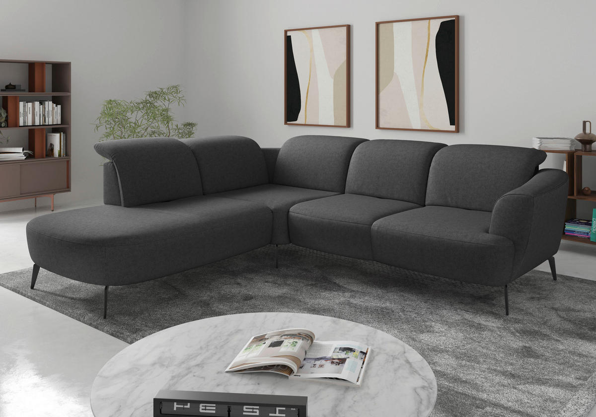 ECKSOFA ZOE E Dunkelgrau Flachgewebe  - Dunkelgrau/Schwarz, KONVENTIONELL, Textil/Metall (267/300cm) - Sit & More