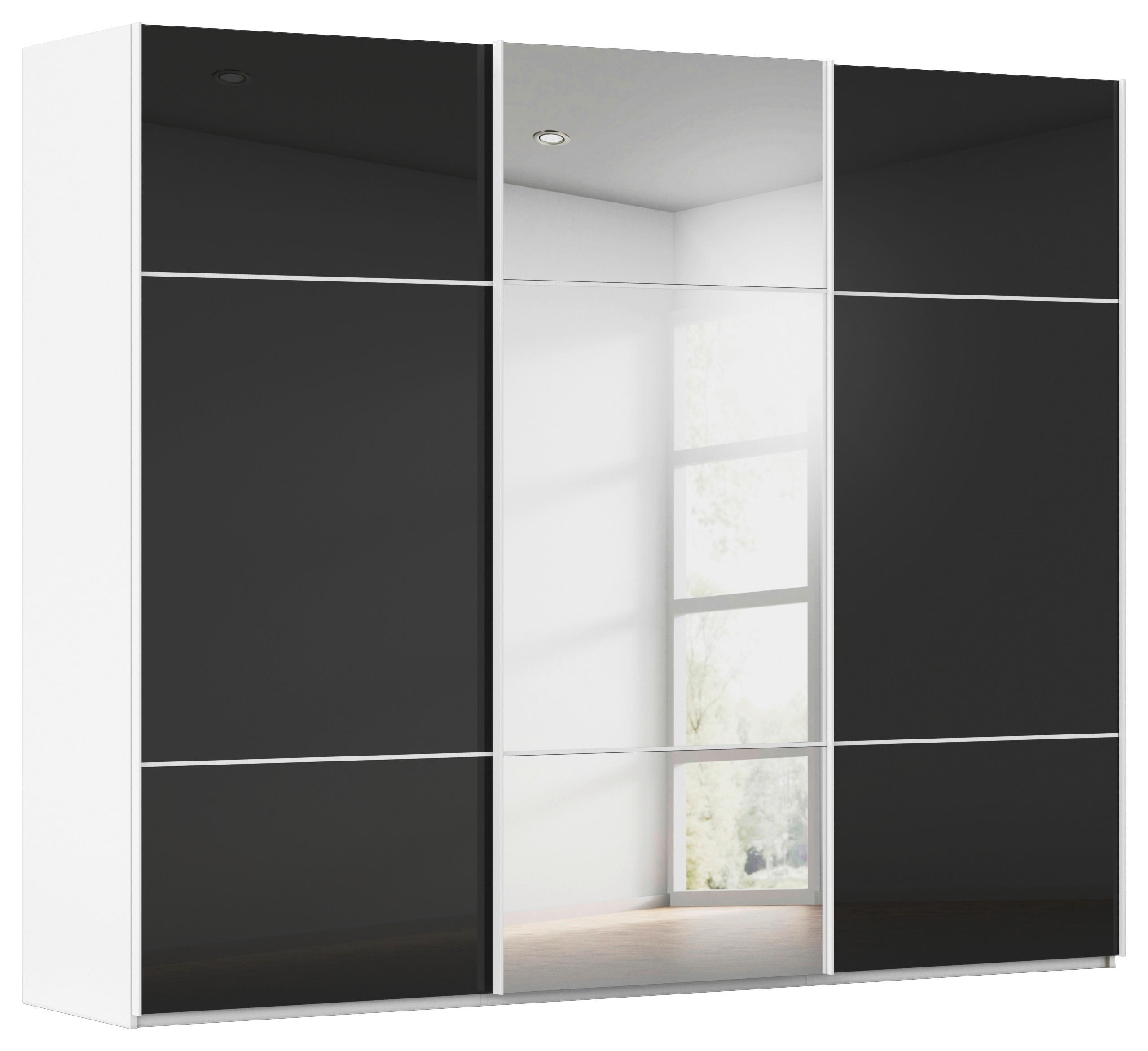 SCHWEBETÜRENSCHRANK 301/223/68 cm 3-türig Schwarz, Weiß  - Schwarz/Weiß, KONVENTIONELL, Glas/Holzwerkstoff (301/223/68cm) - Novel