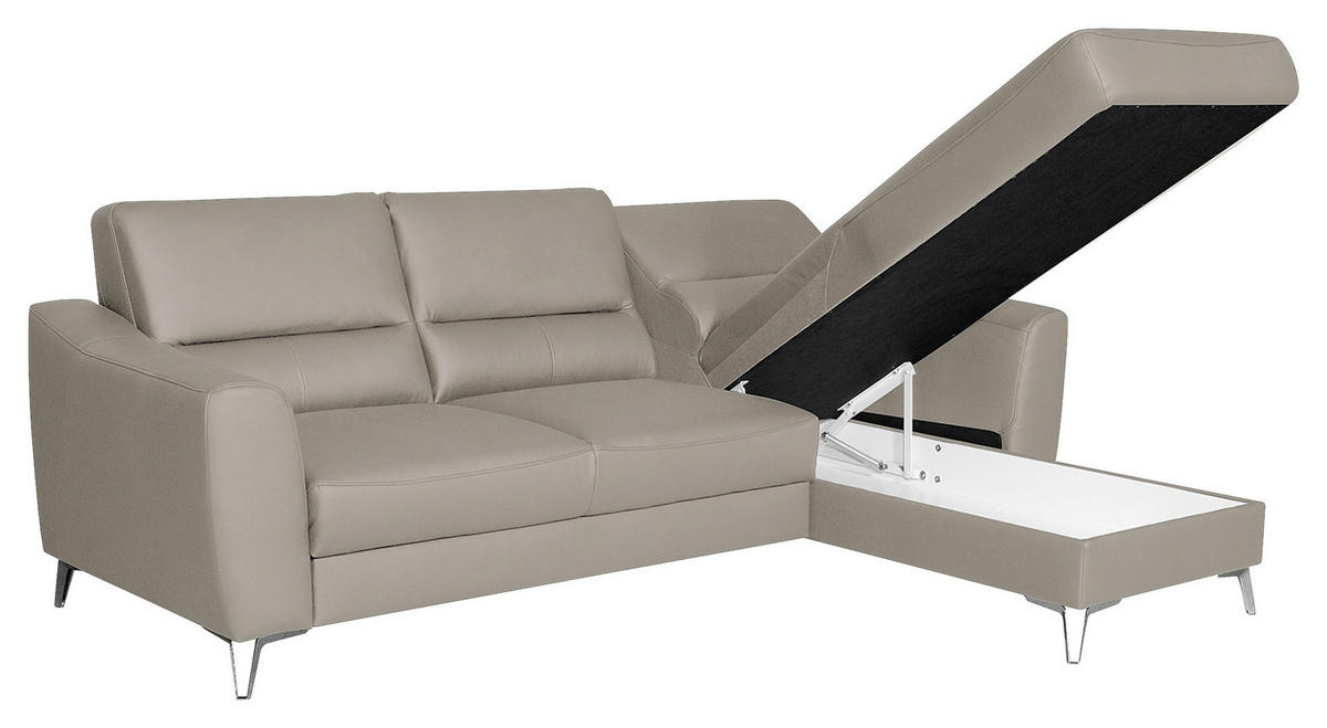 ECKSOFA in Lederlook Echtleder Platinfarben  - Platinfarben/Chromfarben, Design, Leder/Textil (241/168cm) - Livetastic