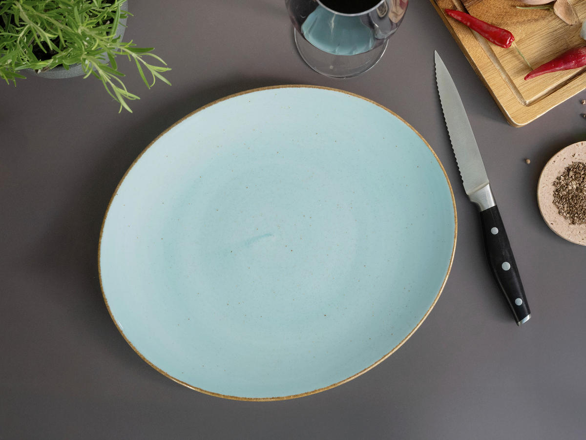 STEAKTELLERSET Vintage Nature Aqua 4-teilig  - Hellblau, Basics, Keramik - Creatable