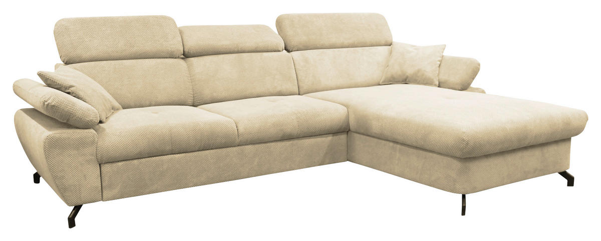 ECKSOFA OMEGA in Chenille Beige  280/186 cm  - Beige/Schwarz, Design, Textil/Metall (280/186cm) - MID.YOU
