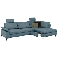 ECKSOFA in Cord, Velours Petrol  - Petrol/Schwarz, Design, Textil/Metall (291/197cm) - Beldomo Style