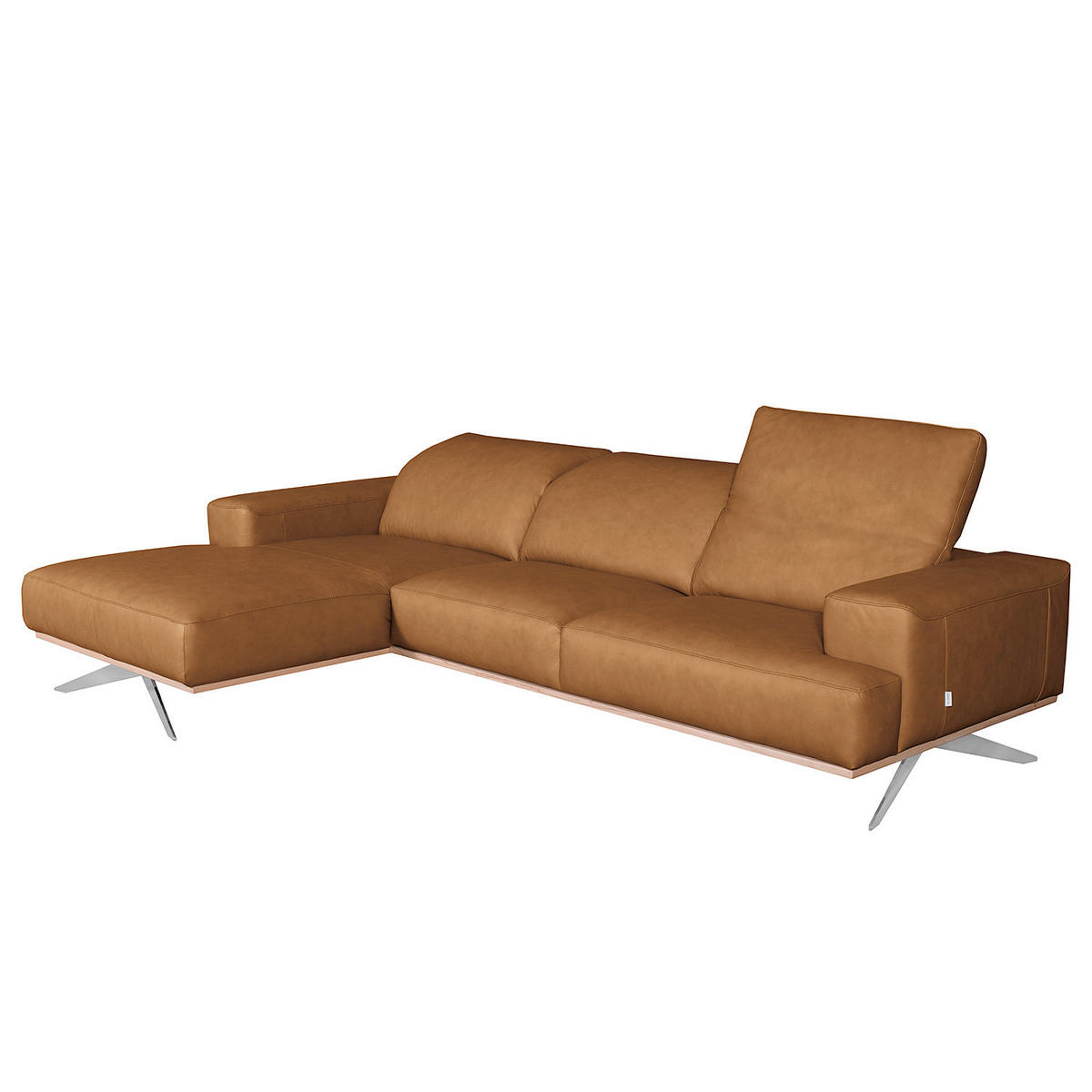 ECKSOFA  in Echtleder Cognac  187/295 cm  - Chromfarben/Cognac, Design, Leder/Metall (187/295cm) - Livetastic