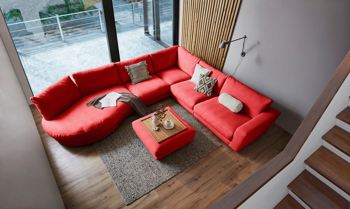 ECKSOFA in Chenille, Cord Orange  - Schwarz/Orange, Design, Kunststoff/Textil (425/365cm) - Lomoco