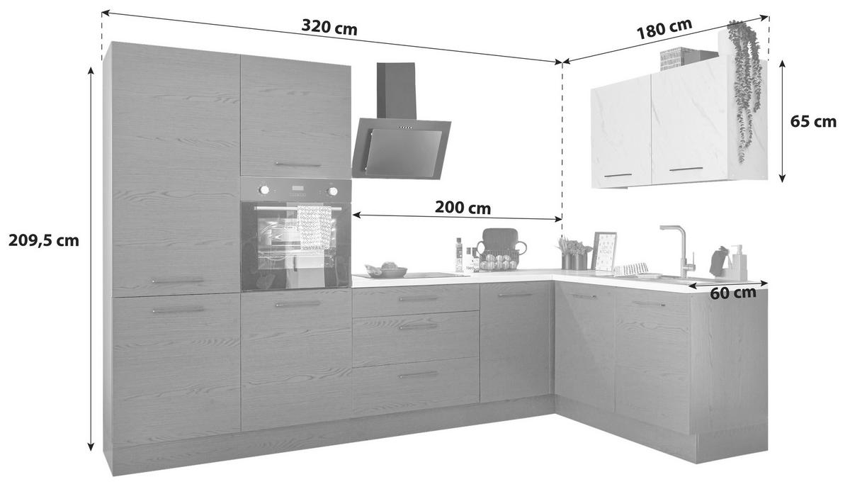 ECKKÜCHE 320/180 cm  in Graphitfarben  - Schwarz/Graphitfarben, Design, Holzwerkstoff/Metall (320/180cm) - MID.YOU