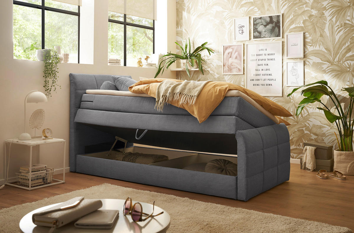 BOXSPRINGBETT 100/200 cm  in Dunkelgrau  - Dunkelgrau/Schwarz, Modern, Holzwerkstoff/Kunststoff (100/200cm) - MID.YOU