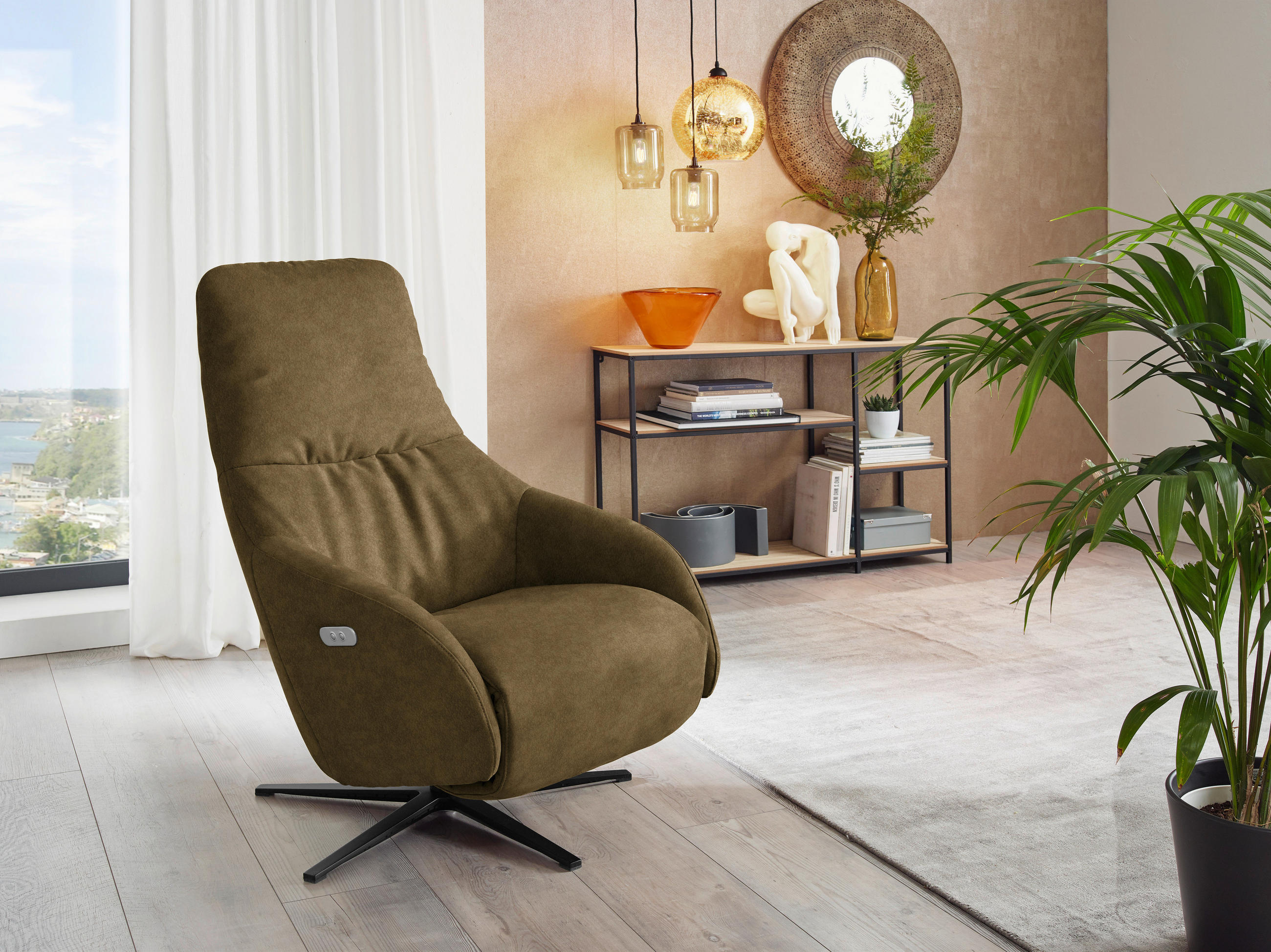 RELAXSESSEL in Textil Olivgrün  - Schwarz/Olivgrün, Design, Textil/Metall (77/108/95cm) - Chilliano