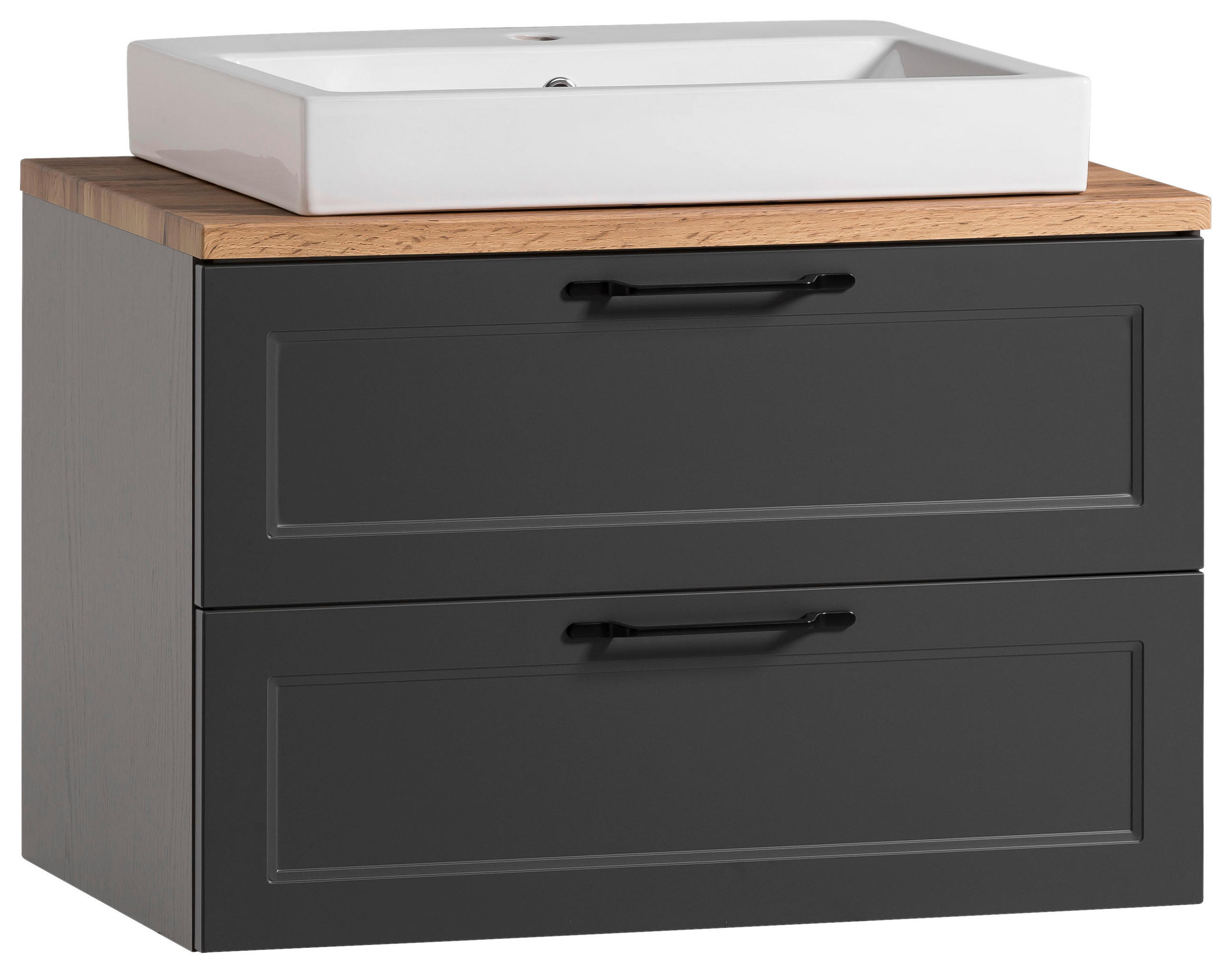 WASCHTISCHKOMBI 80 cm  - Eiche Wotan/Schwarz, ROMANTIK / LANDHAUS, Keramik/Holzwerkstoff (80cm) - Xora