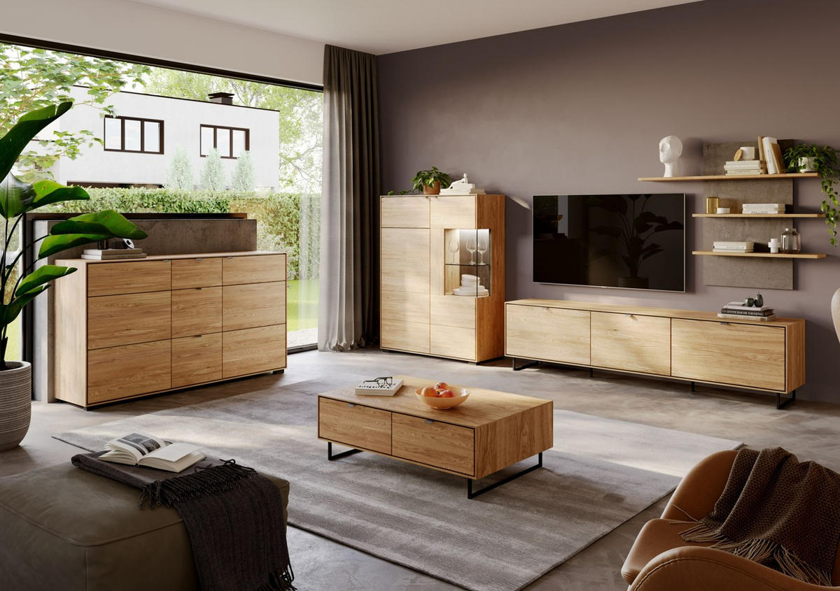 SIDEBOARD 163/83/40,6 cm  in Eichefarben  - Dunkelgrau/Eichefarben, Design, Holz/Holzwerkstoff (163/83/40,6cm) - Livetastic
