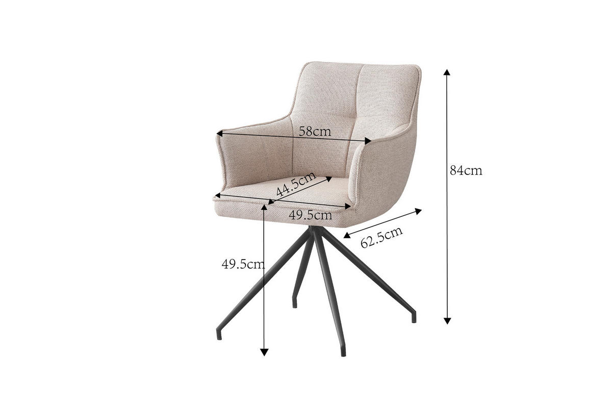ARMLEHNSTUHL  in Eisen Webstoff  - Beige/Schwarz, Design, Textil/Metall (58/84/62.5cm) - Novel