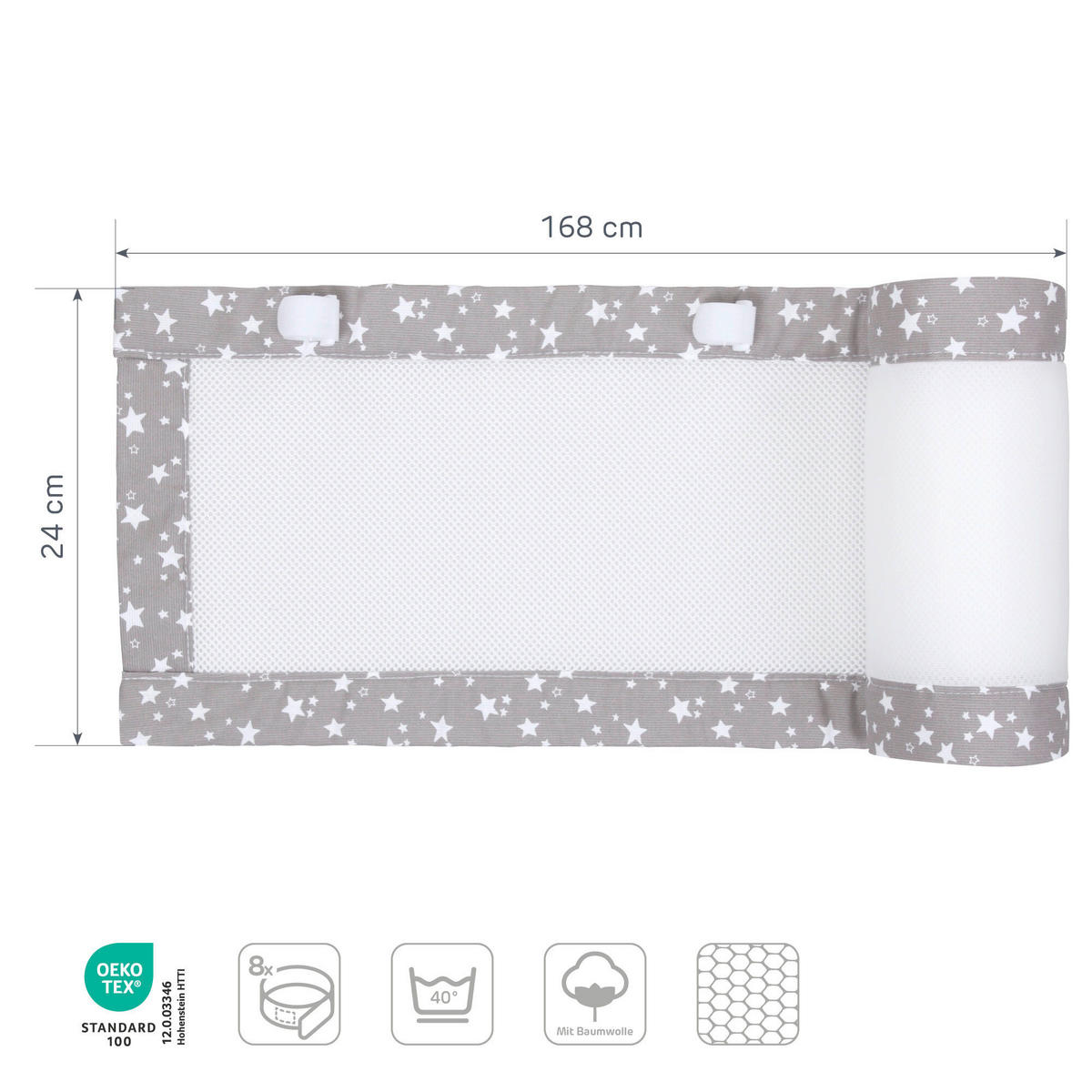 NESTCHEN babybay Nestchen 3D Mesh  - Grau, Basics, Naturmaterialien (168/24/2cm) - Tobi