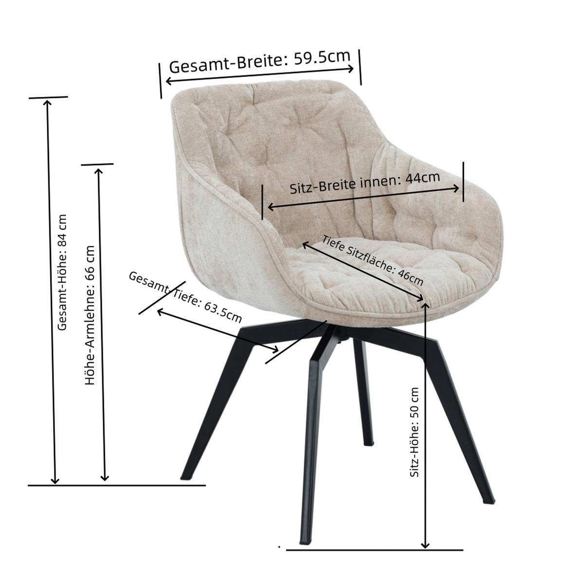 KAROSSZÉK fekete, bézs  - bézs/fekete, Modern, textil/fém (59,5/84/63,5cm) - Livetastic