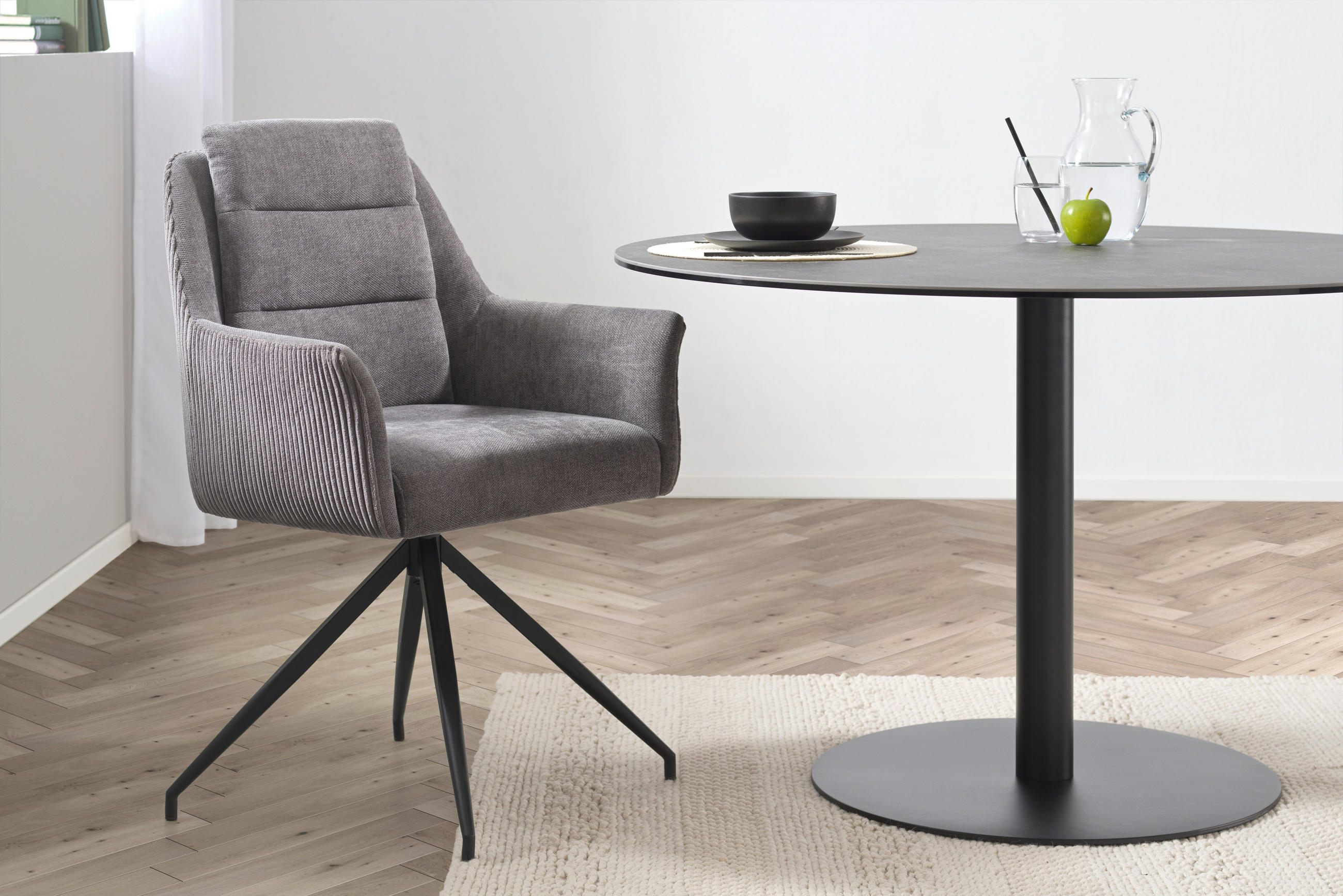 ARMLEHNSTUHL  in Eisen Samt, Webstoff  - Schwarz/Grau, MODERN, Holz/Textil (61/93/61cm) - Livetastic