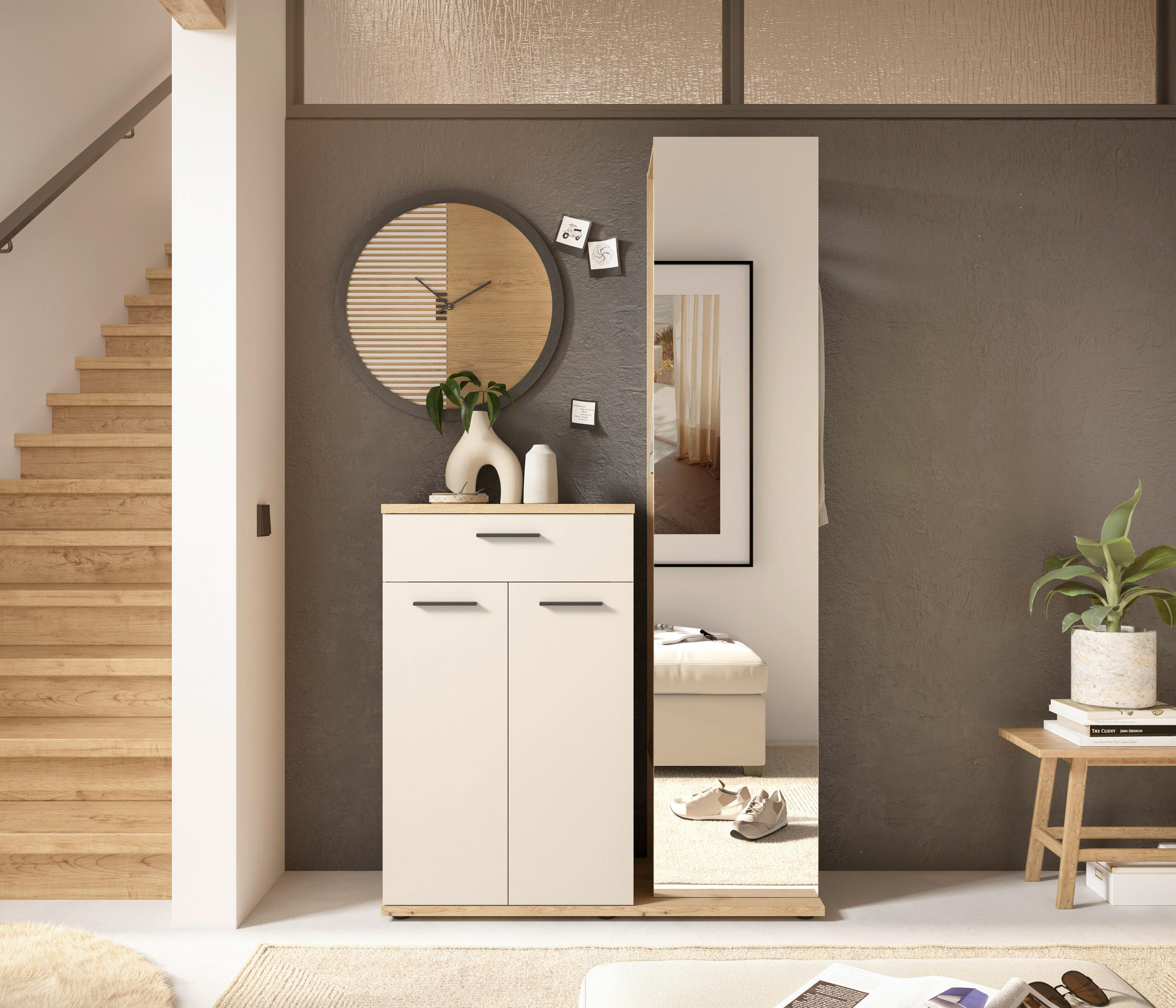 GARDEROBE  in 105/188/38 cm  - Eichefarben/Creme, Basics, Glas/Holzwerkstoff (105/188/38cm) - Xora